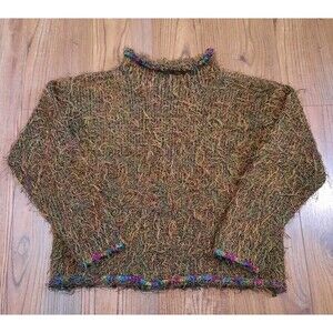 Vintage Fuzzy Eyelash Knit Multicolor Cropped Pullover Sweater USA Size M XLNT